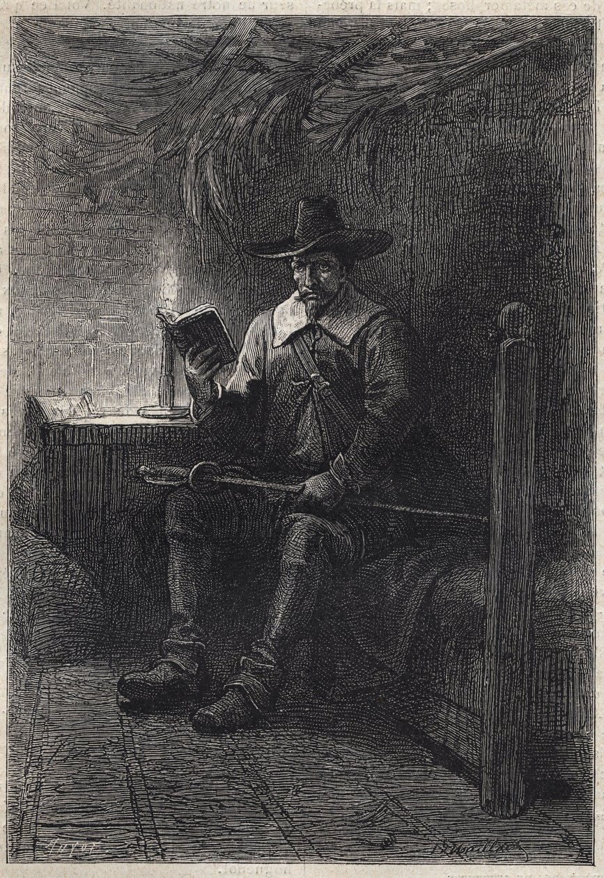 En skotsk puritaner - illustration fra det 19. århundrede til den historiske roman "The Puritans of Scotland" (Old Mortality) af Walter Scott (1771-1832) af Unknown artist