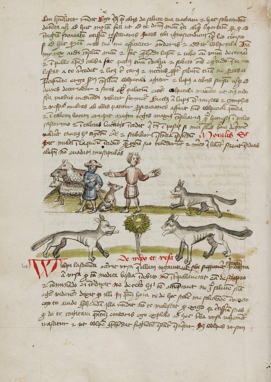 En hyrde med sin hund og flok; en mand, der jager en ulv væk af Unknown artist
