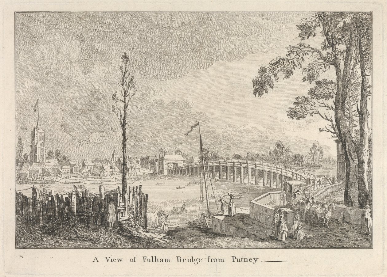 Udsigt over Fulham Bridge fra Putney af Unknown artist