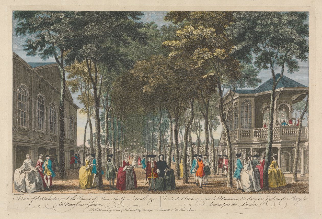 En udsigt over orkestret med Band of Music, Grand Walk osv. i Marybone Gardens af Unknown artist