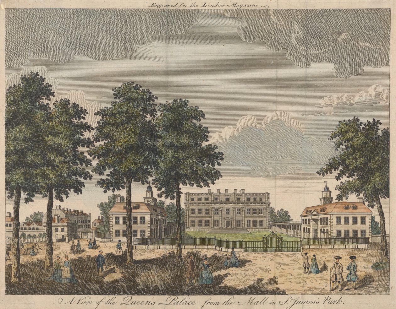 En udsigt over dronningens palads fra indkøbscentret i St. James