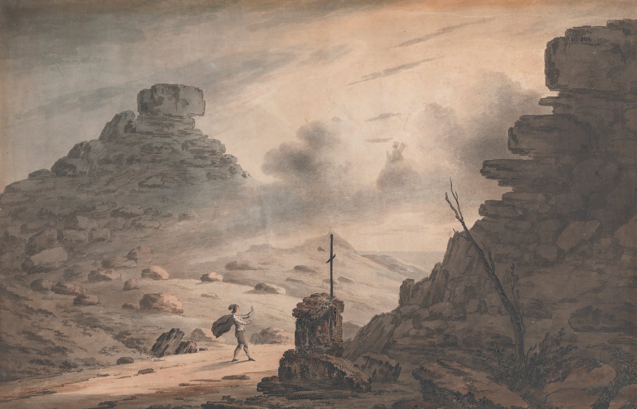 En udsigt over Valley of Stones, Devon, med en scene i Tempest, 1. akt af Unknown artist