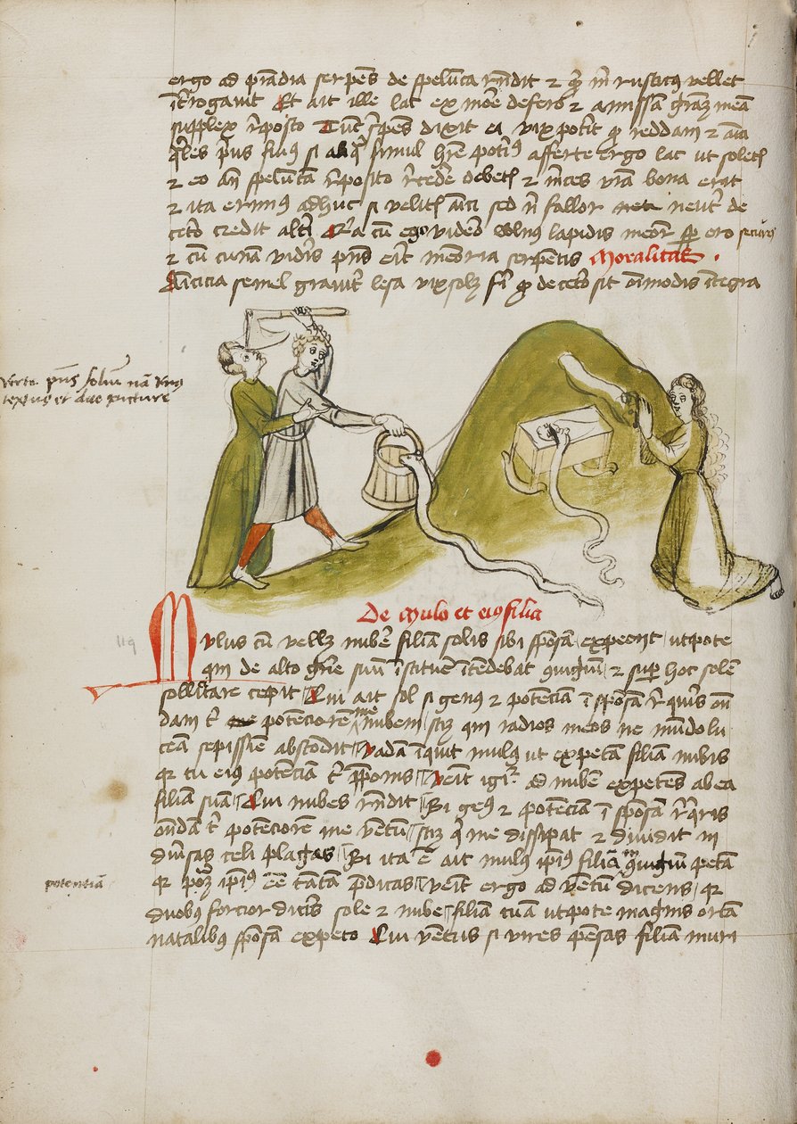 En kvinde i bøn og en slange på en nærliggende bakke; en mand forsøger at dræbe en slange med en økse af Unknown artist