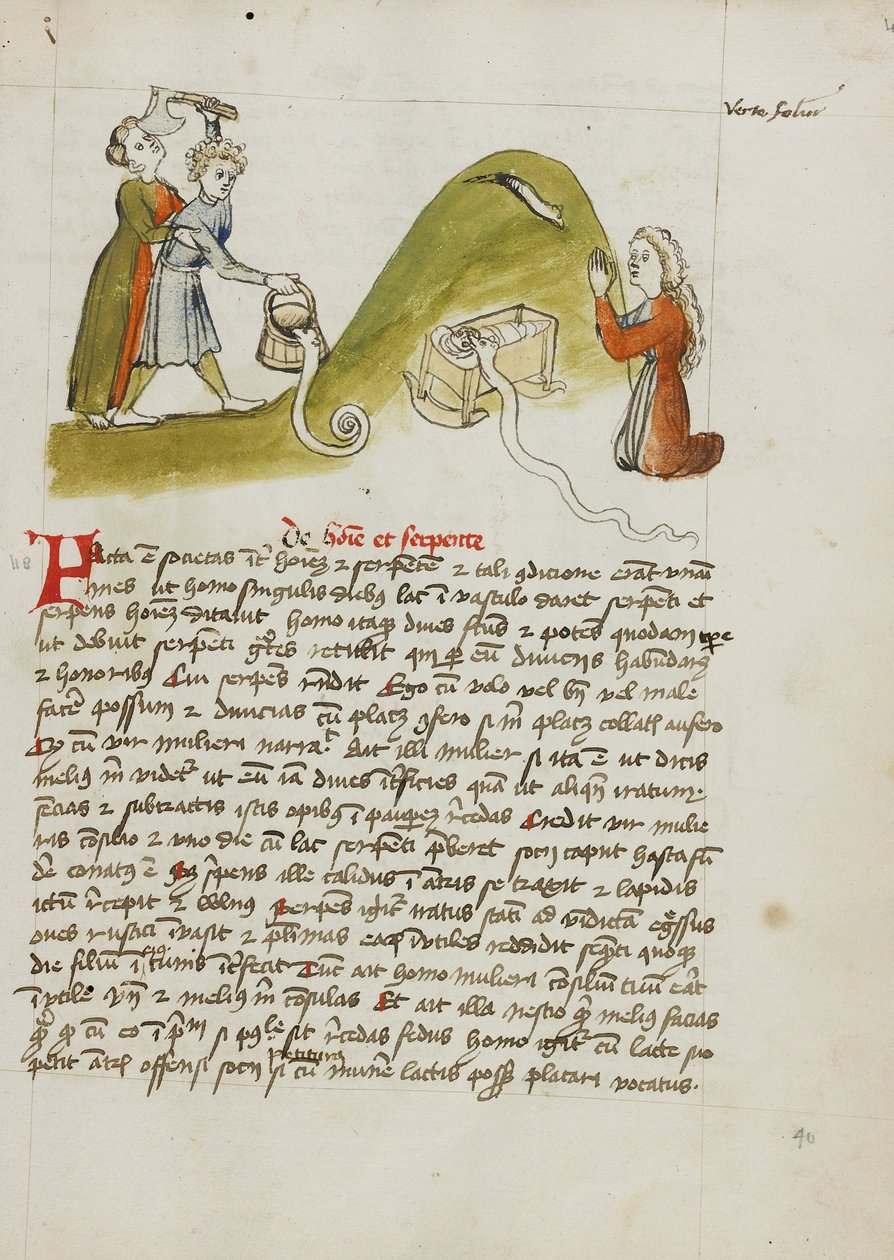 En kvinde i bøn og en slange på en nærliggende bakke; en mand forsøger at dræbe en slange med en økse af Unknown artist