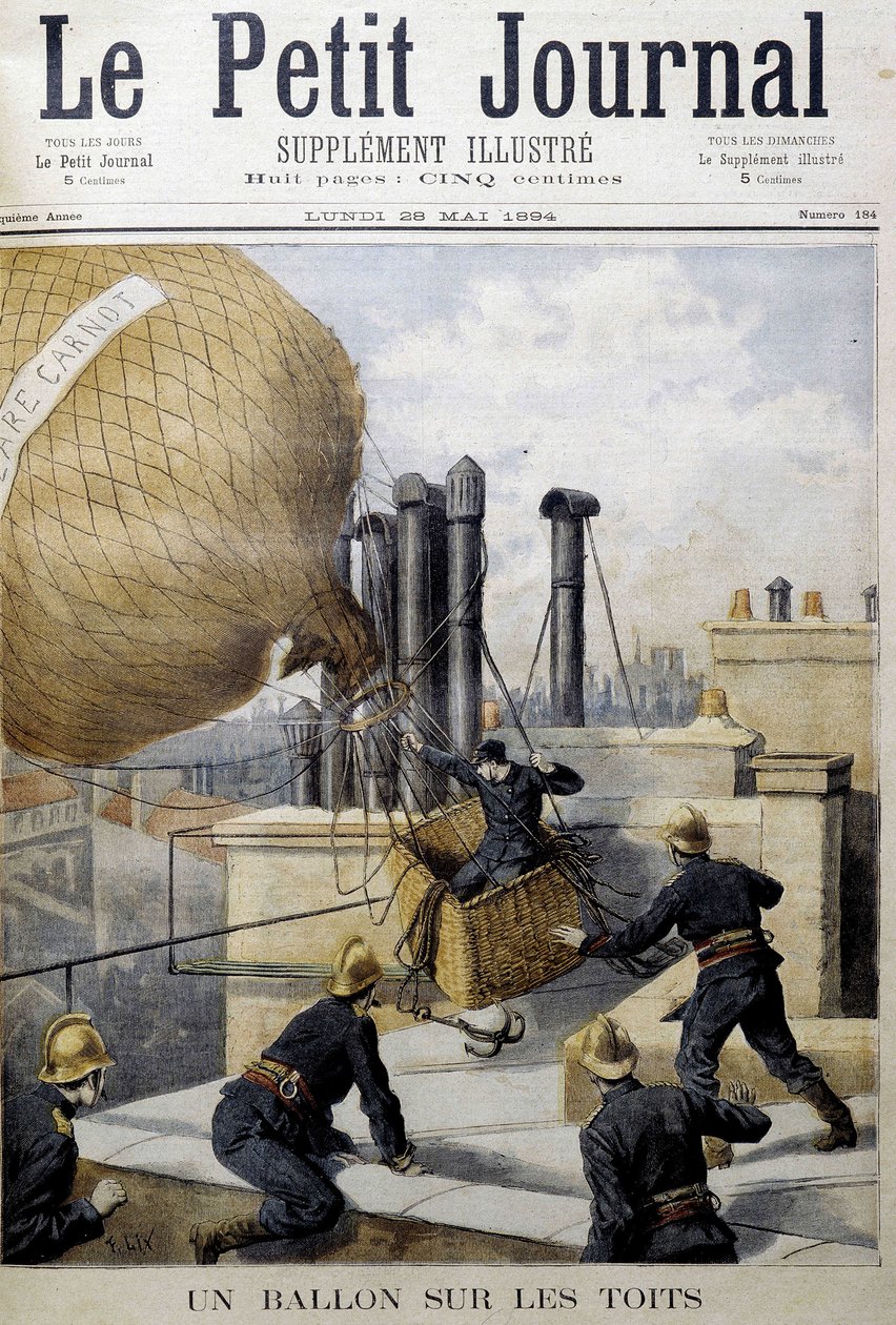 En ballon på tagene: redning af brandmændene - i "" Le Petite Journal"" af Unknown artist