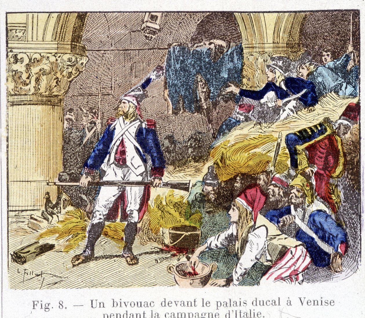 En bivuak foran hertugpaladset i Venedig under det italienske felttog af Unknown artist
