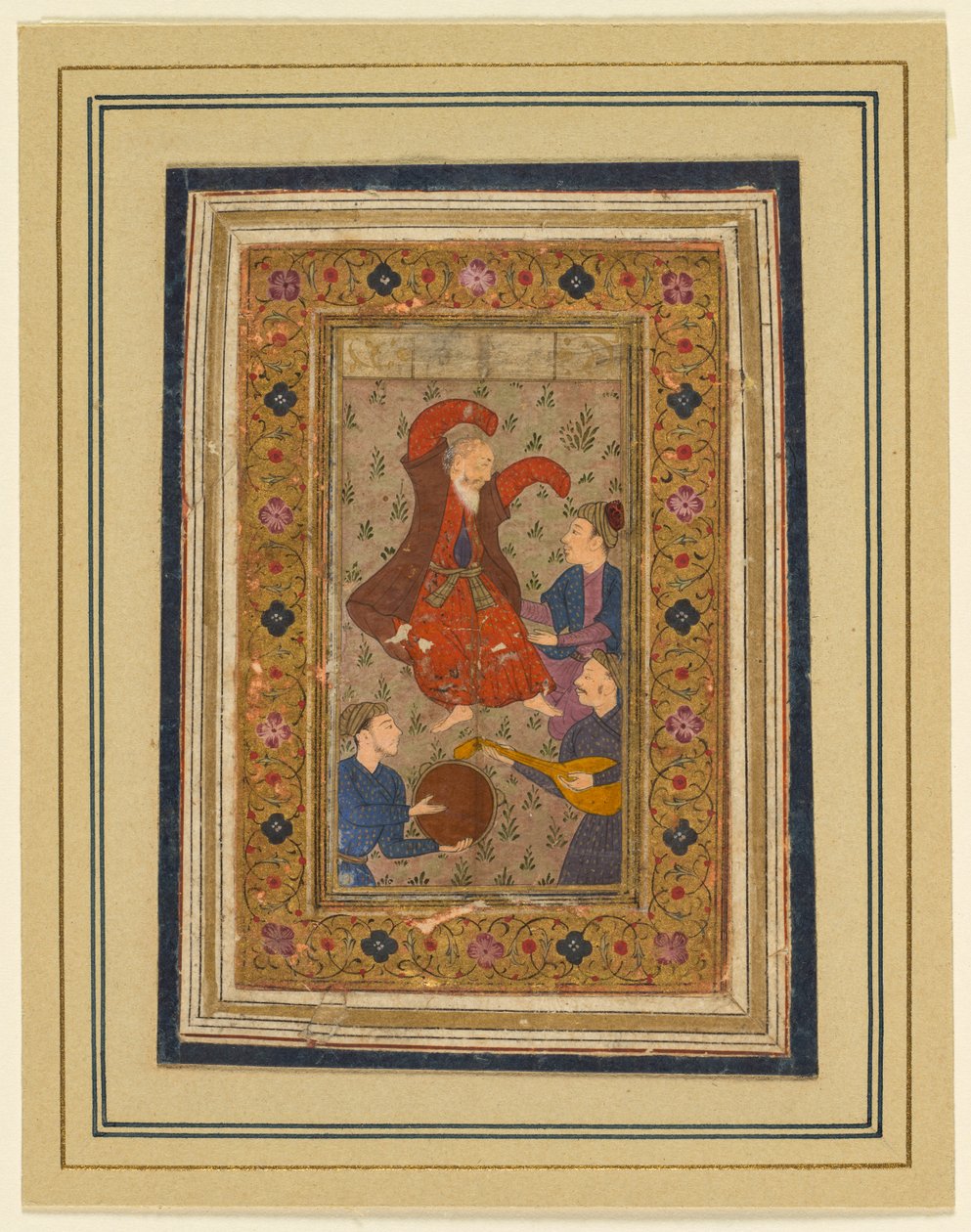 En dansende dervish og tre musikere, fra en Divan (Samlede digte) af Urfi (persisk, 1555-1591) af Unknown artist