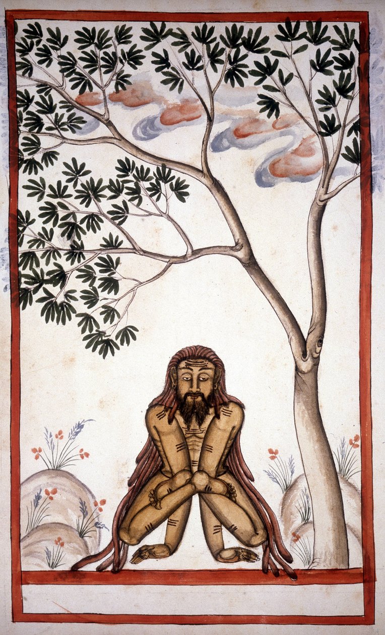 En fakir-side fra manuskriptet (ms.8300) ""Mogulens historie""" (Moghul eller Moghol) af Stefano Nivibus Cardeira. 1700-tallet. Bibloteca marciana, Venedig af Unknown artist