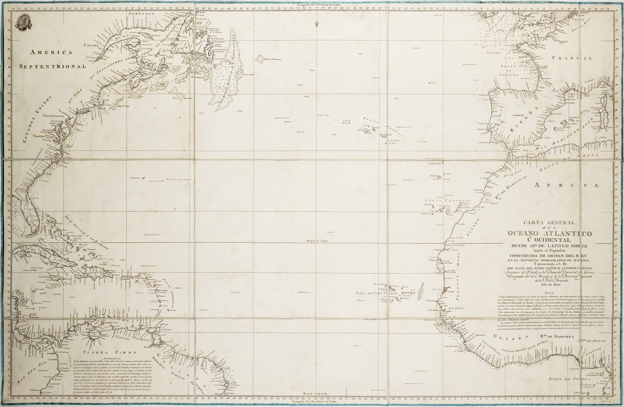 Et generelt kort over Atlanterhavet nord for ækvator af Unknown artist