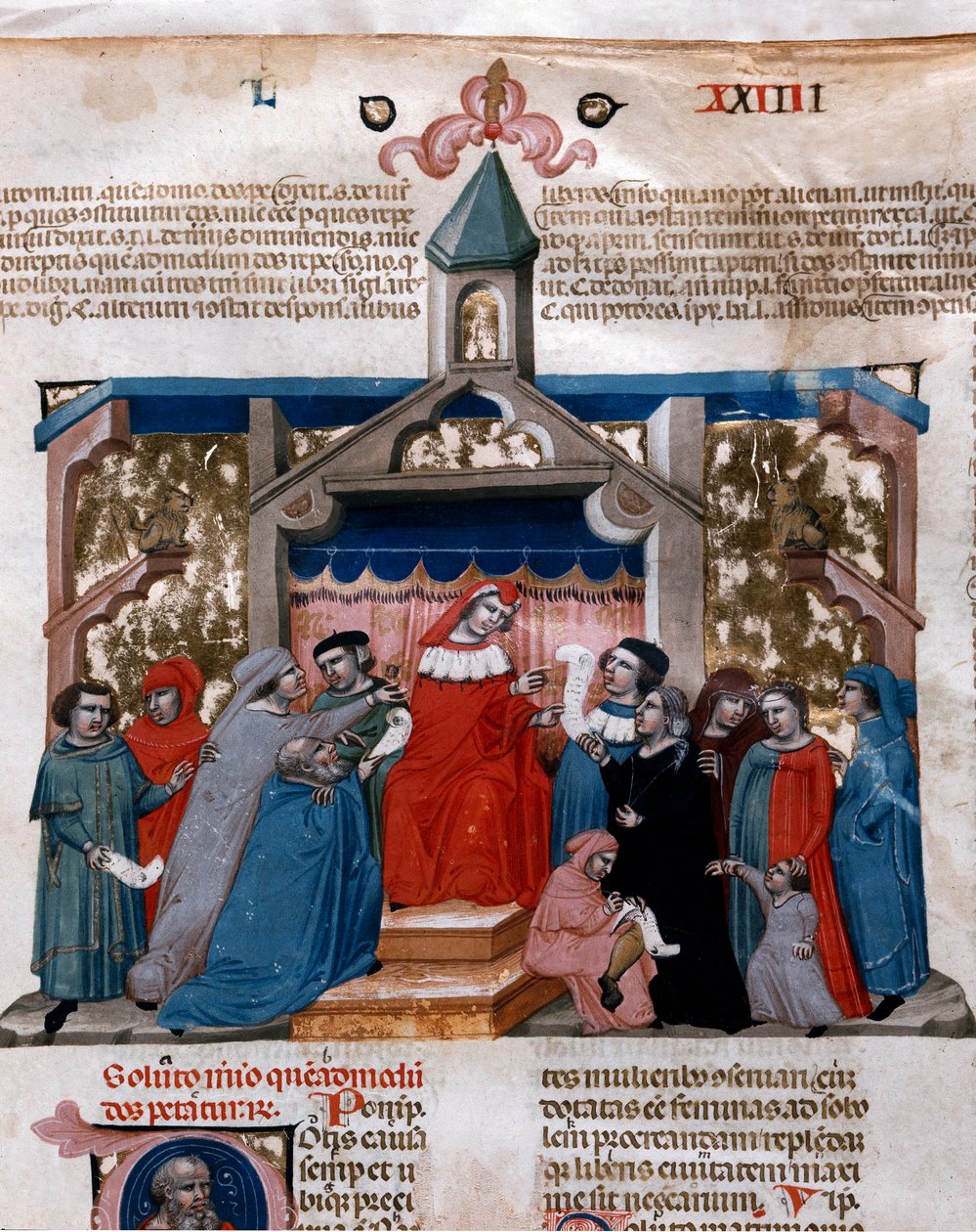 En advokat, der anvender miniatureloven taget fra Justinian Code (Codex Justinianus), en samling love og institutioner udgivet under den romerske kejser Justinian I af Byzans (483-565) af Unknown artist