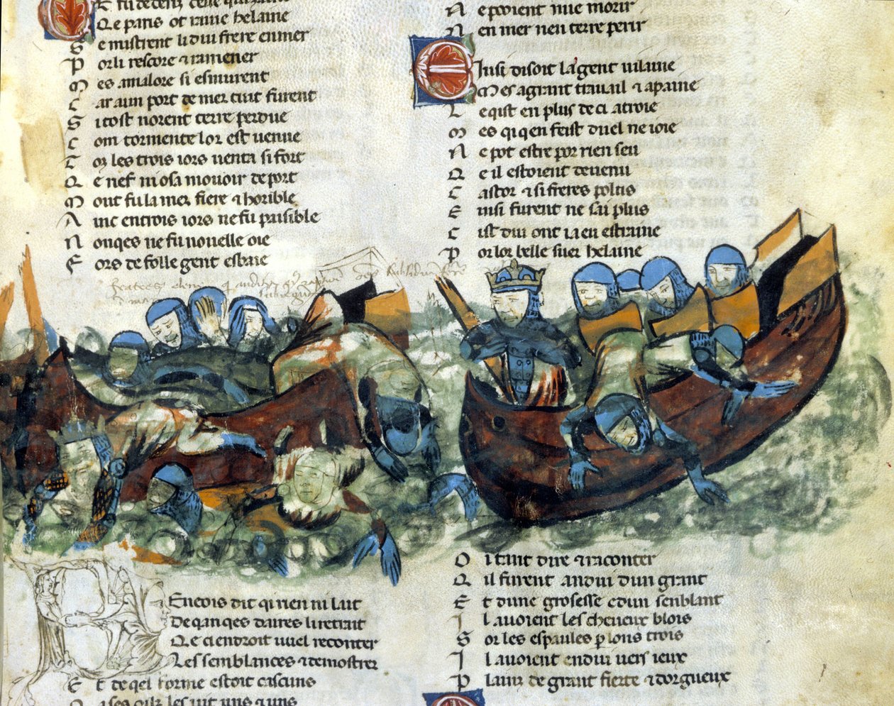 Et søslag. 13. århundredes miniature af Unknown artist