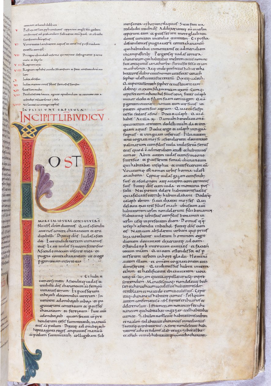En side med indledningen til Dommerbogen "Efter Josvas død ...", 11. århundrede (miniature, membranøst manuskript) af Unknown artist