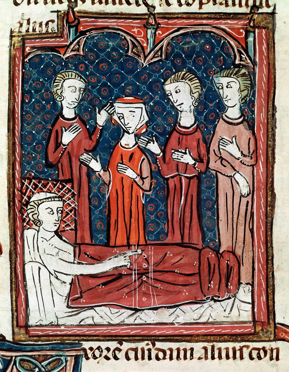 En patient i sengen omgivet af læger (miniature af Unknown artist