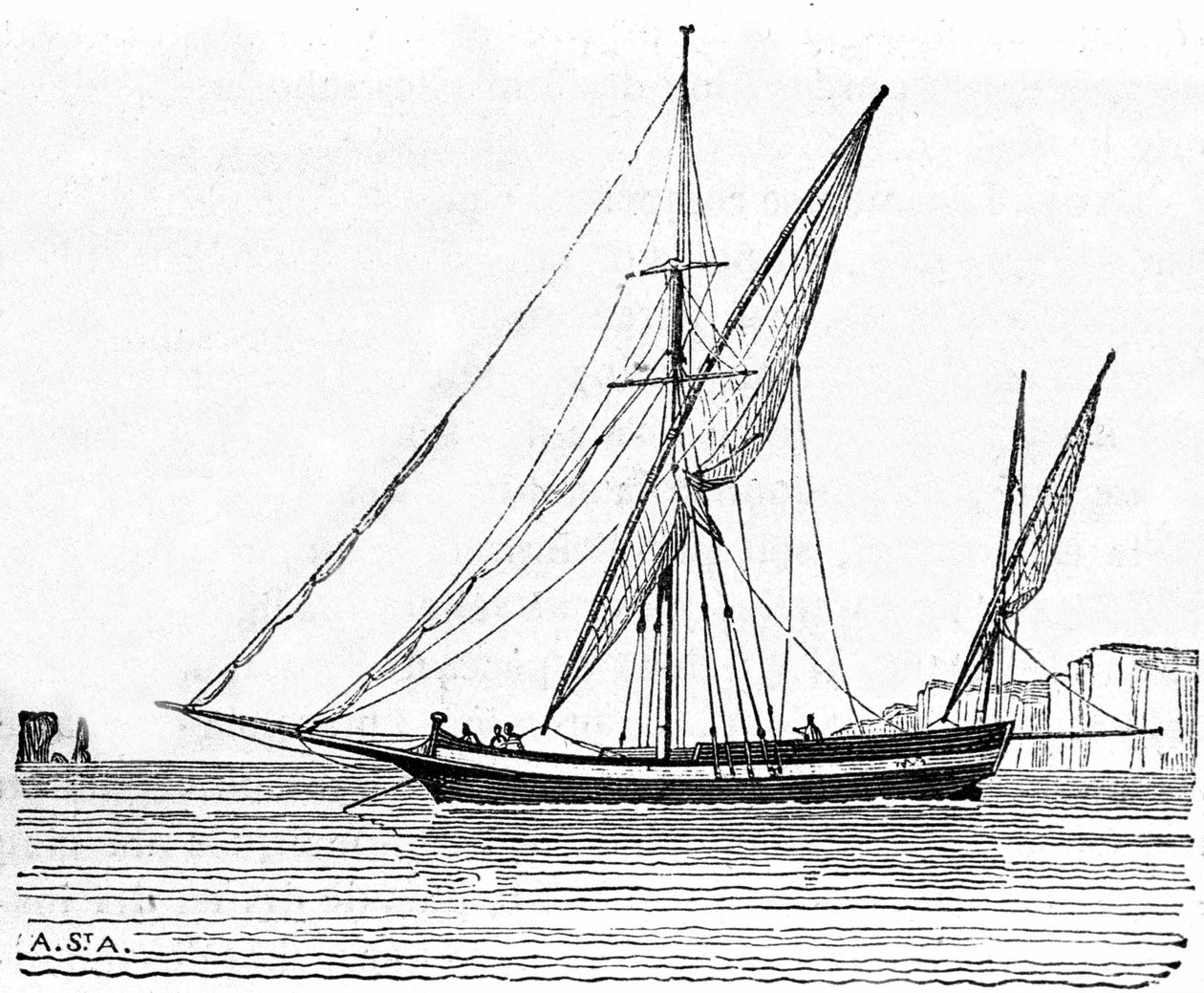 En tartan, en lille båd med en stor mast af Middelhavet. af Unknown artist