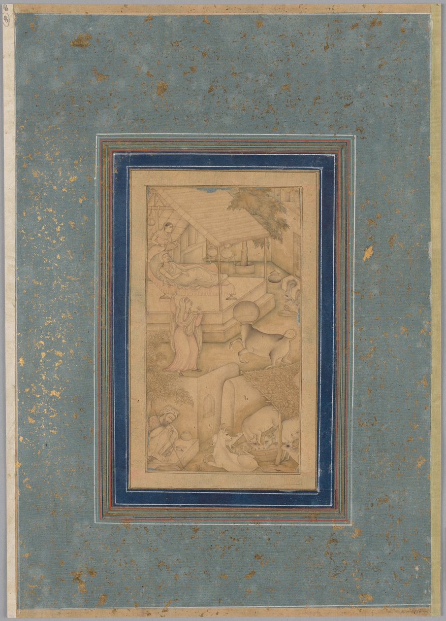 En kvinde forveksler en ko med Dødens Engel, fra et lys fra Canopus (Anwar-i Suhaili) fra Kashifi (iransk, d. 1504) af Unknown artist