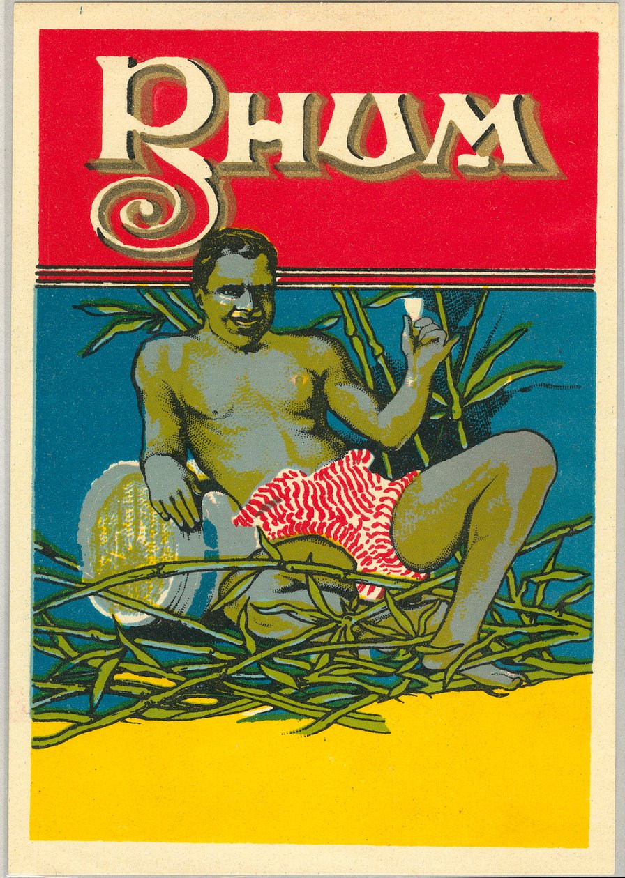 En ung sort mand fordømmer sig med et glas rom (reklame) (Chromolithography af Unknown artist