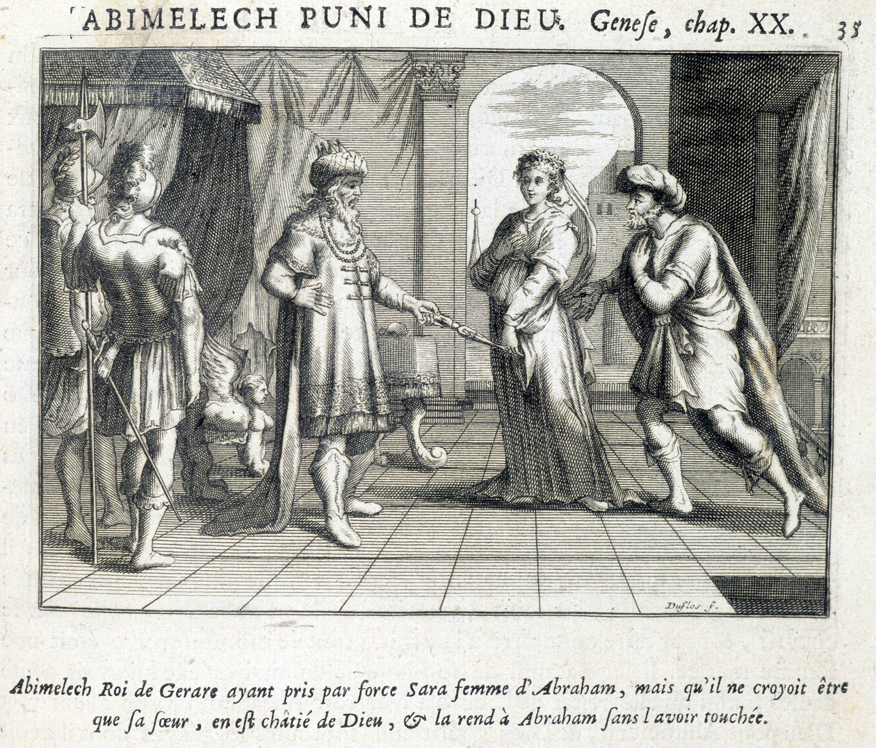 Abimelek giver Sara til Abraham - Bibel, gravering af Unknown artist