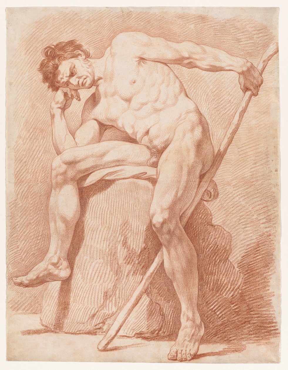 Academy of a Seating Nude Holding a Staff af Unknown artist