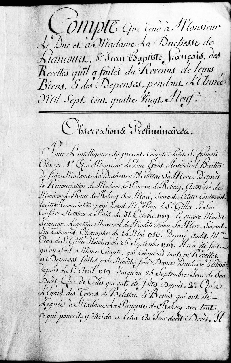 Regnskabsbog for året 1789 af ejendom tilhørende hertugen af Rochefoucauld Liancourt. af Unknown artist