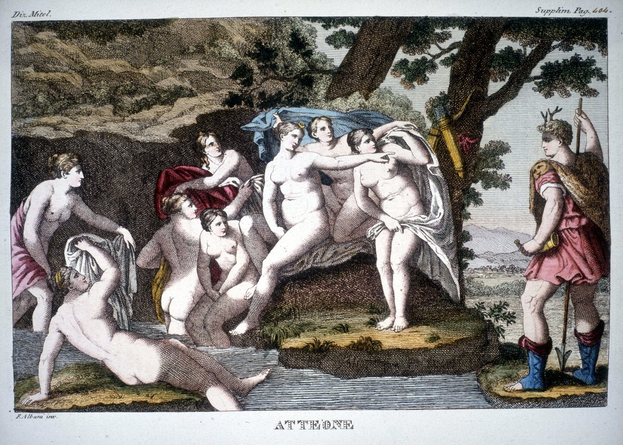 Acteon forvandlet til hjort - i Mythological Dictionary af Unknown artist