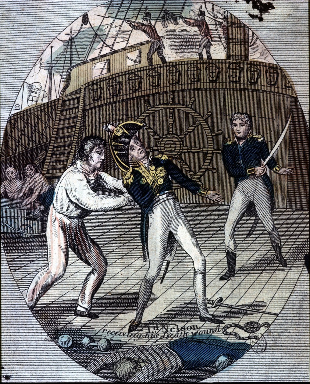 Admiral Nelsons død i slaget ved Trafalgar, ombord på sit skib, "Victory" (21. oktober af Unknown artist
