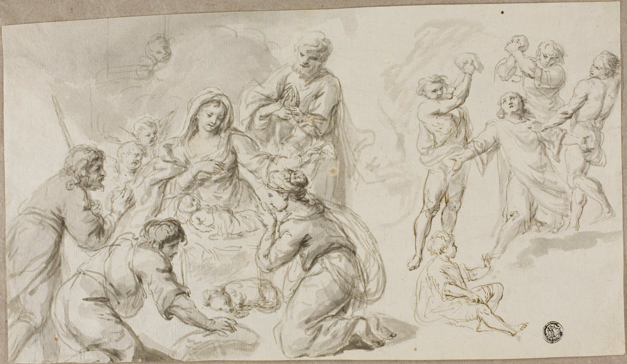 Tilbedelse af hyrderne; Stening af Sankt Stefan af Unknown artist