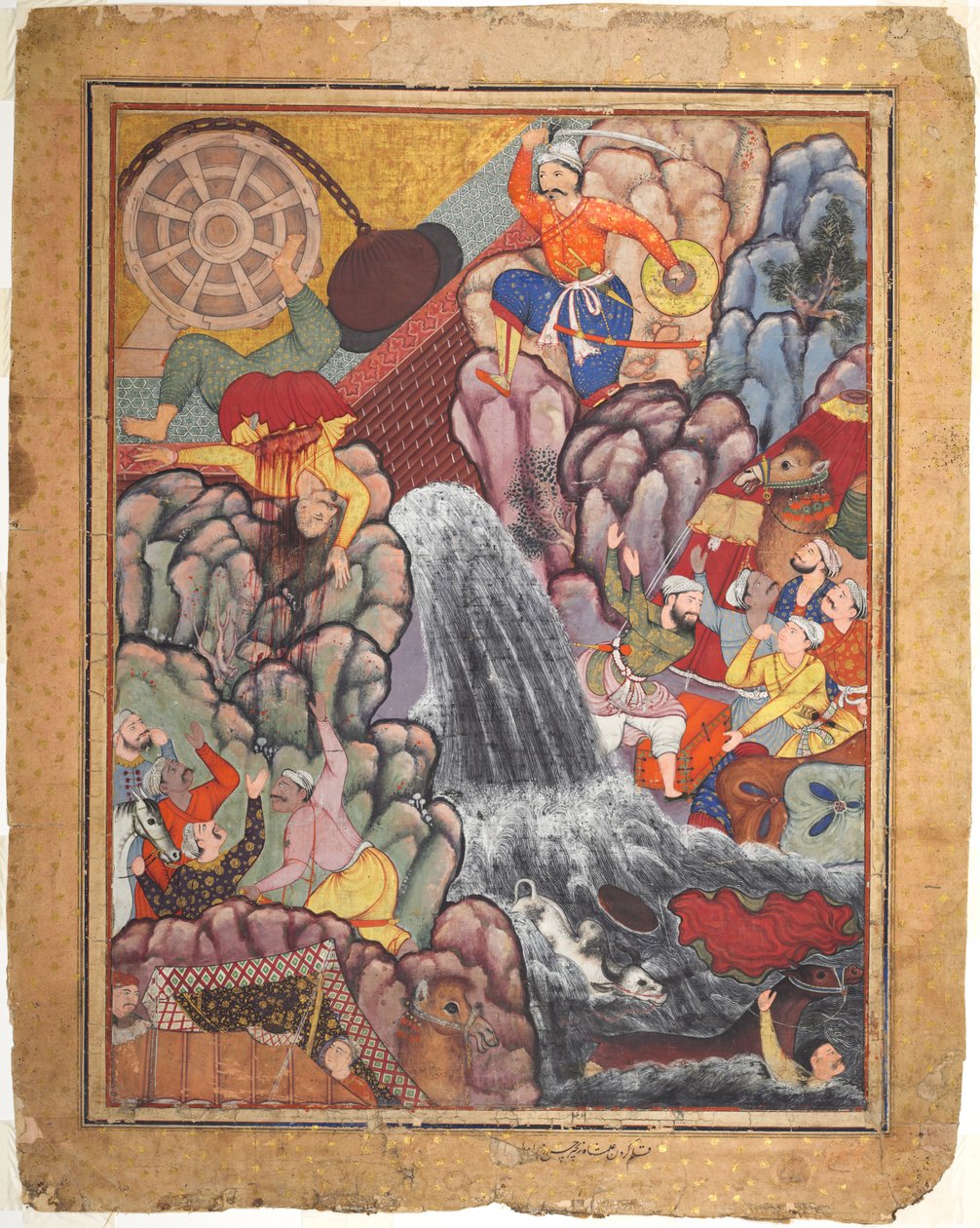 Alamshah, der spalter kæden på hjulet, fra bind 11 af en Hamza-nama (Adventures of Hamza) af Unknown artist