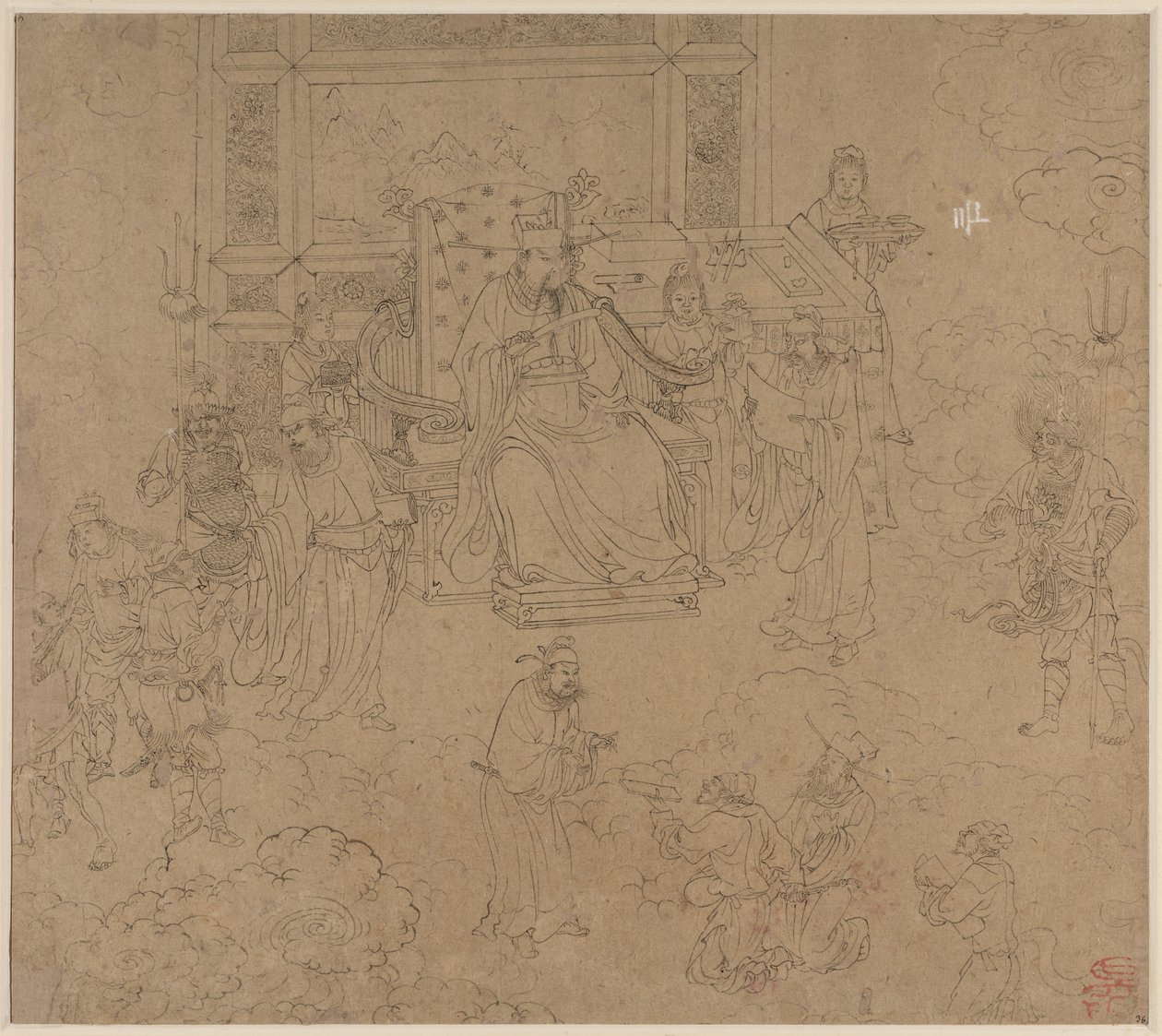 Album med daoistiske og buddhistiske temaer: Kings of Hells: Leaf 36 af Unknown artist