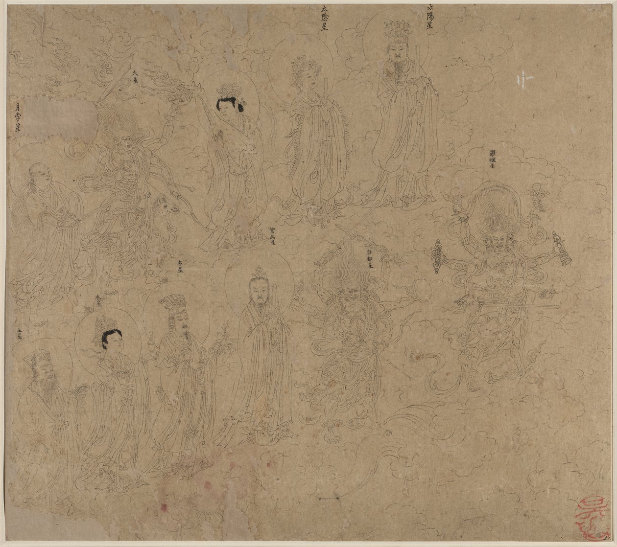 Album med daoistiske og buddhistiske temaer: Procession of Daoist Deities: Leaf 21 af Unknown artist