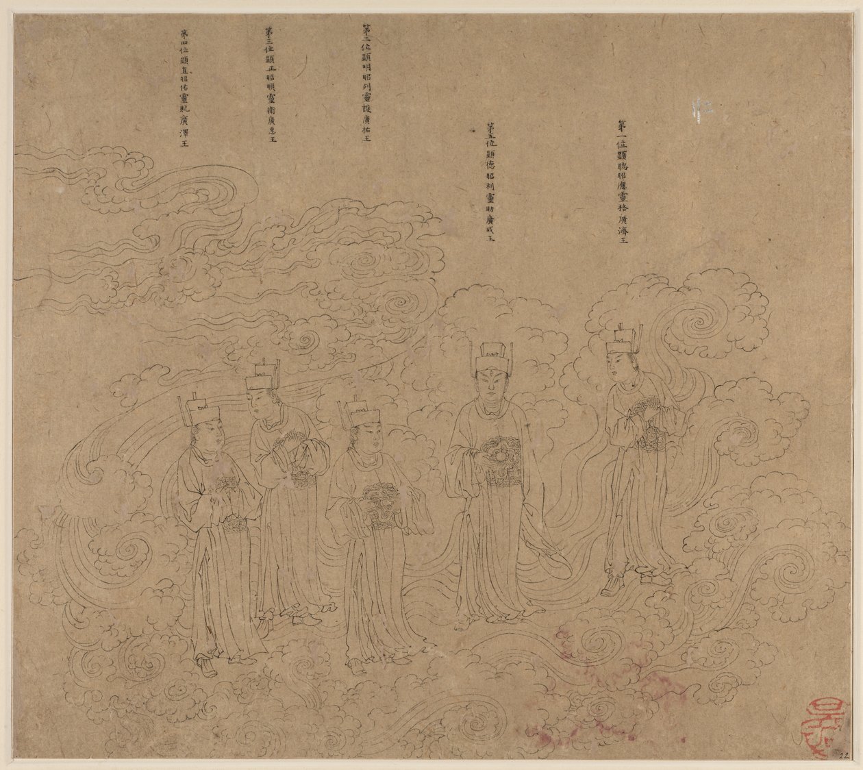 Album med daoistiske og buddhistiske temaer: Procession of Daoist Deities: Leaf 22 af Unknown artist