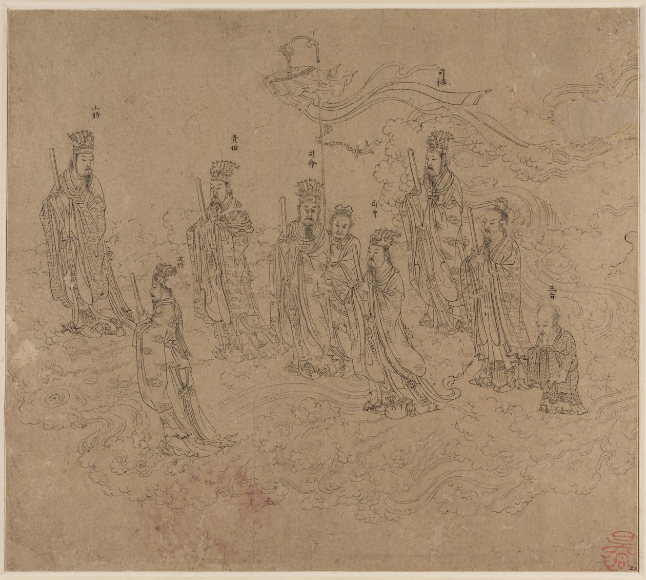 Album med daoistiske og buddhistiske temaer: Procession of Daoist Deities: Leaf 26 af Unknown artist