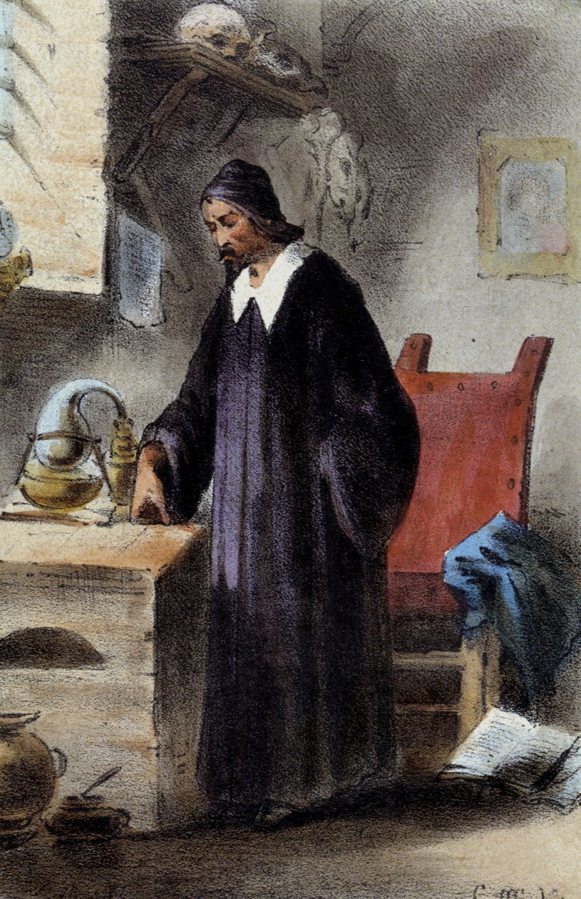 Alkymisten Nicola Barnaud, forsker af den filosofiske sten. af Unknown artist