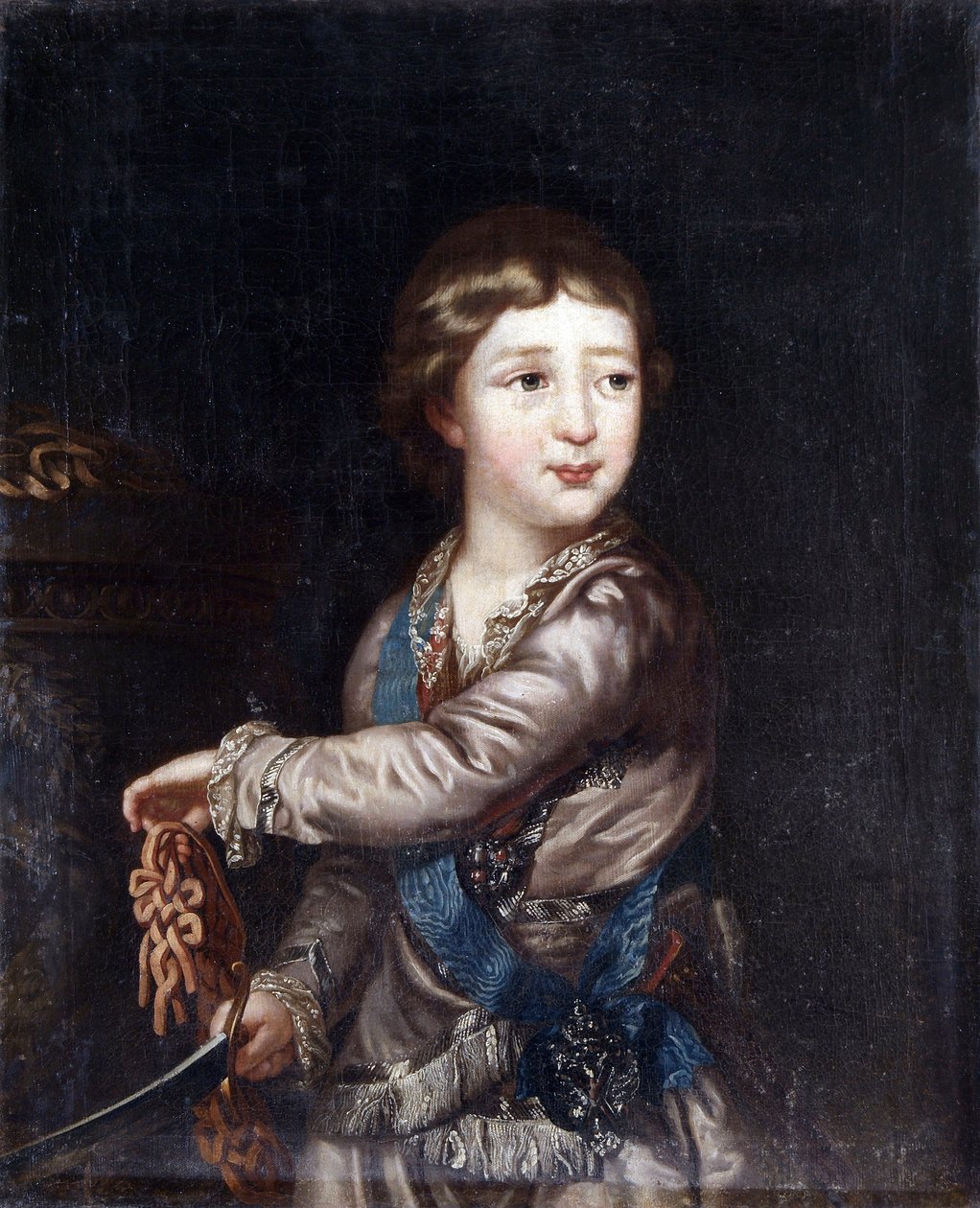 Alexandre Pavlovitch Romanov (Alexandre I de Russie) - Portræt af storhertug Alexander Pavlovich (1777-1825) som barn, anonym. Olie på lærred af Unknown artist