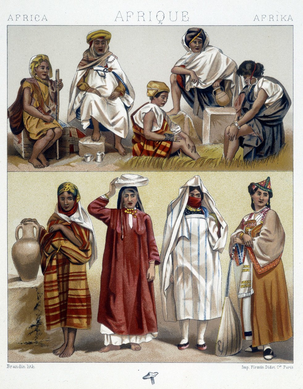 Algeriet og Tunesien, populære kostumer - i "" Le costume historique"" af Racinet af Unknown artist