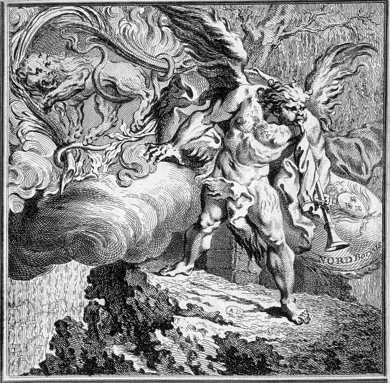 Allegori over nordenvinden. 1700-tals gravering. af Unknown artist