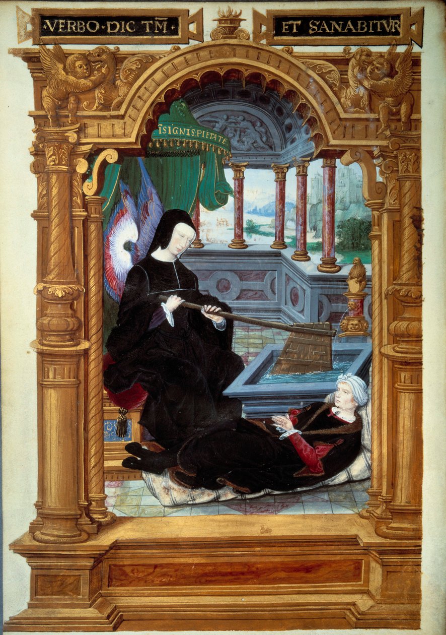 Allegori om regentskabet af Louise de Savoie (1476-1531), mor til Francois I, repræsenteret at holde et ror og bære englevinger. Forfatteren til manuskriptet ligger ved sine fødder. Miniature taget fra "" Geste de Blanche de Castille"" af Etienne Le Bl af Unknown artist