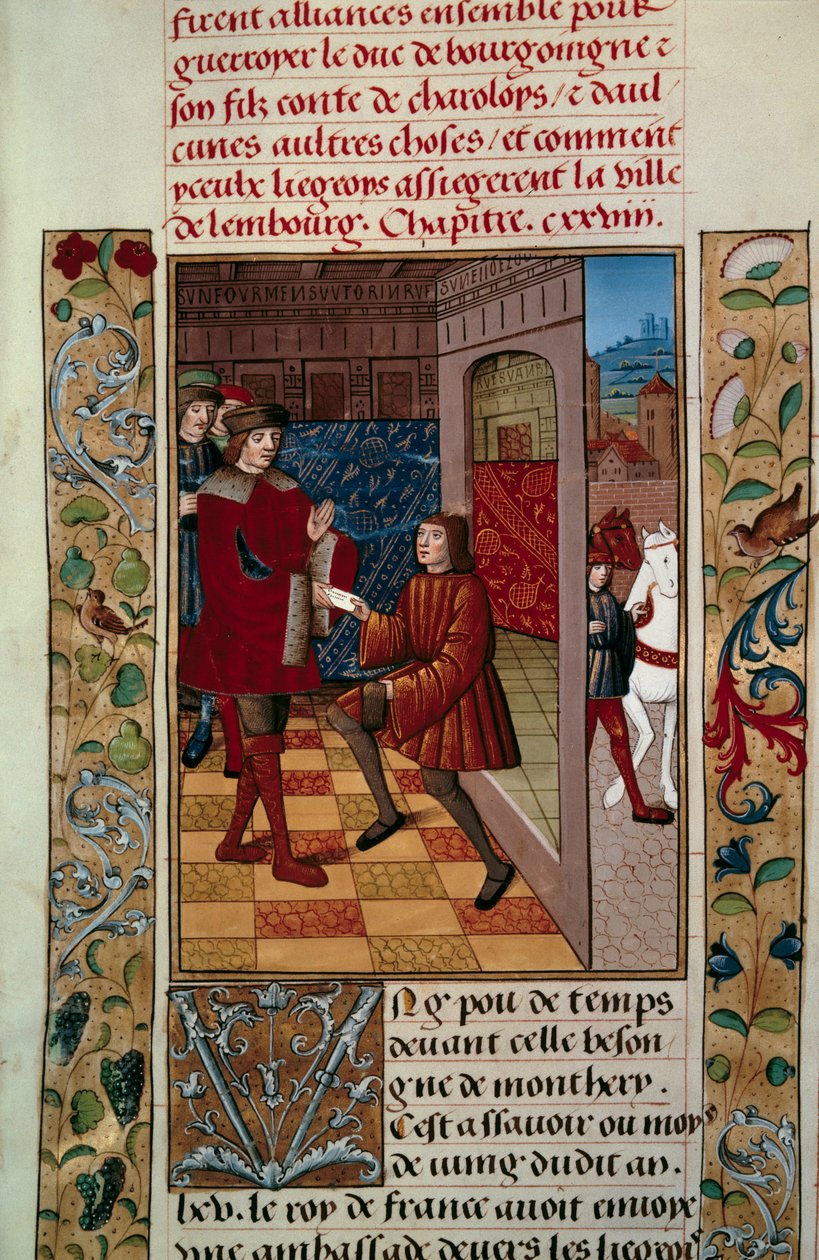 Alliance af Ludvig XI (1423-1483) med Liegeois mod Charles the Temeraire Miniature fra "Chronicles d