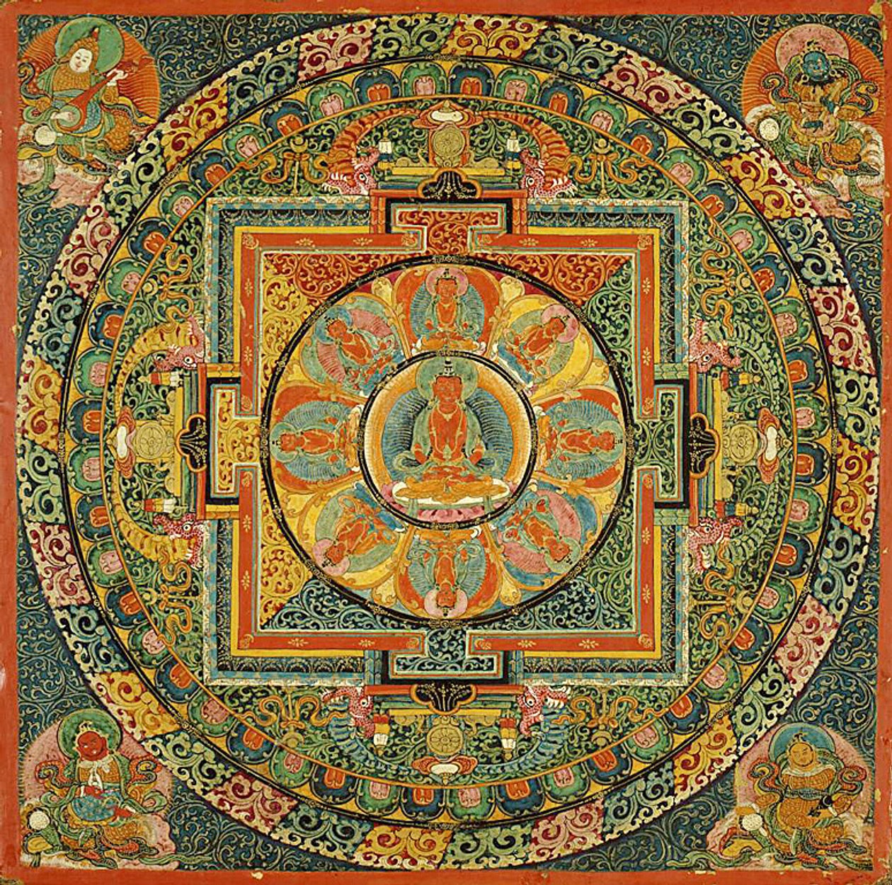 Alterbord med mandala af Amitayus, det uendelige livs Buddha af Unknown artist