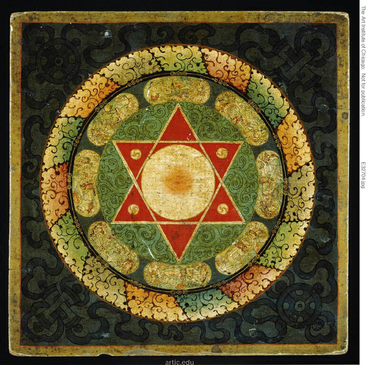 Alterbord med mandala af kvindelig tantrisk oplyst væsen (Vajrayogini) af Unknown artist