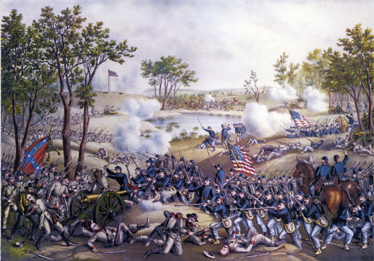 Amerikansk løsrivelseskrig eller borgerkrig (1861 - 1865): Cold Harbor eller Andet slag ved Cold Harbor, Virginia 31. maj-01. juni 1864. Indgravering af det 19. århundrede. af Unknown artist