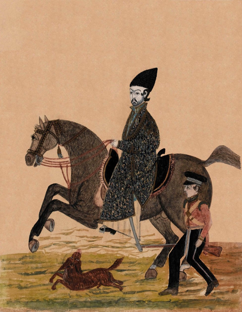 En afghansk Sirdar [officer] og en britisk soldat, ca. 1841 (akvarel) af Unknown artist