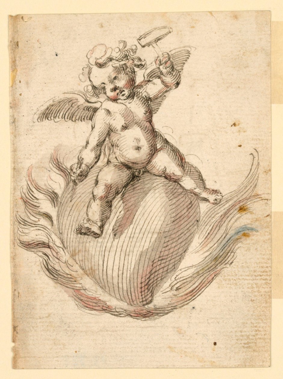En engel, der hamrer en mejsel til et brændende udyr af Unknown artist