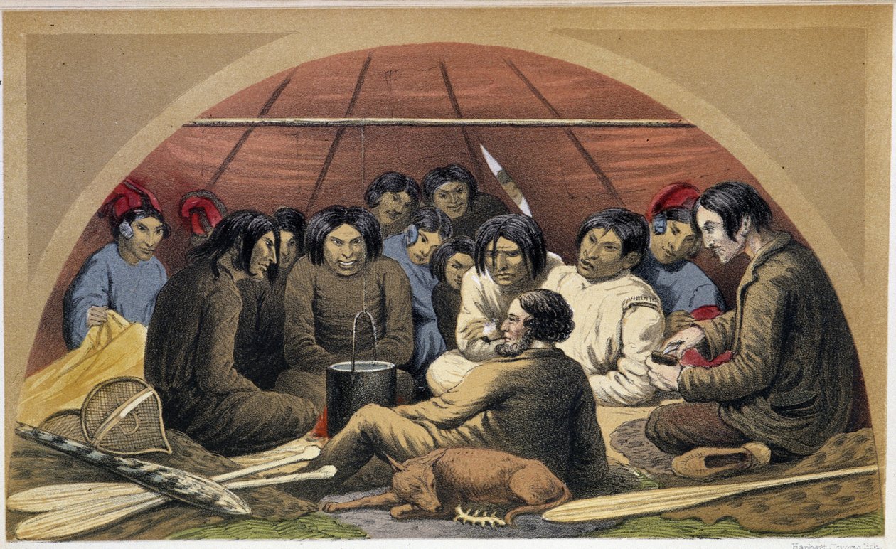 Et indisk besøg hos Otelne i sit telt - i "" Exploration of the Labrador Peninsula"" af Hind, London af Unknown artist