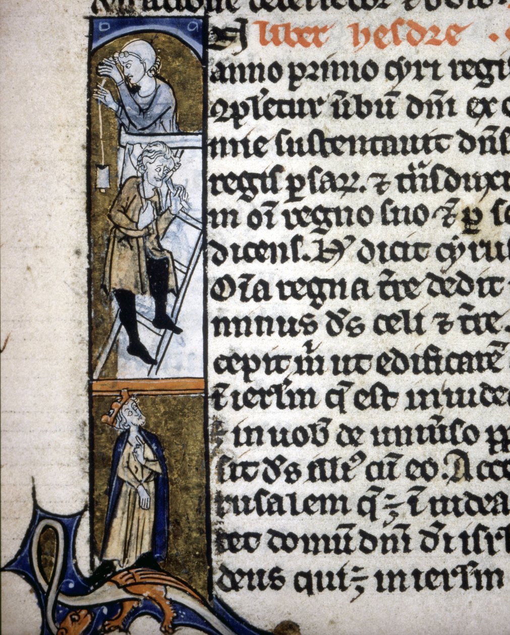 En belysning, der viser byggescene i det 14. århundrede. af Unknown artist