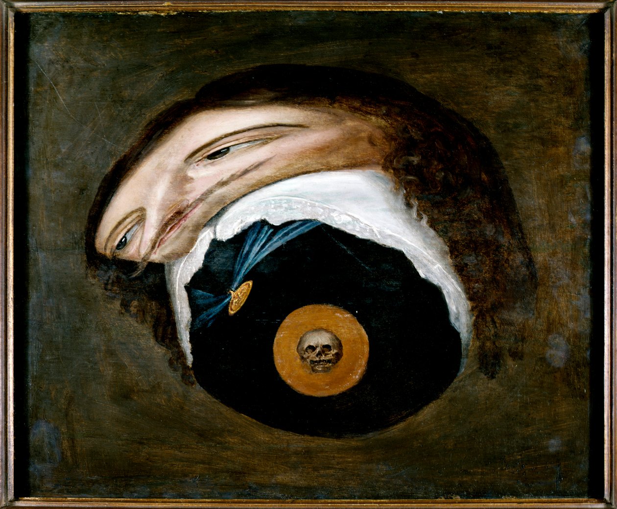 Anamorfisk portræt af Charles I (olie på panel) af Unknown artist