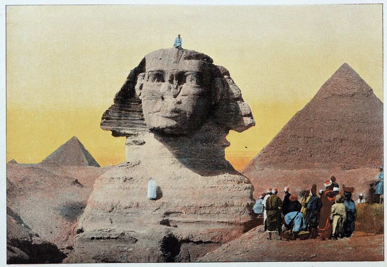 Det gamle Egypten: sfinksen og pyramiderne i Giza (Gizeh, Gizeh, Giza, Giza). Slutningen af det 19. århundrede. af Unknown artist