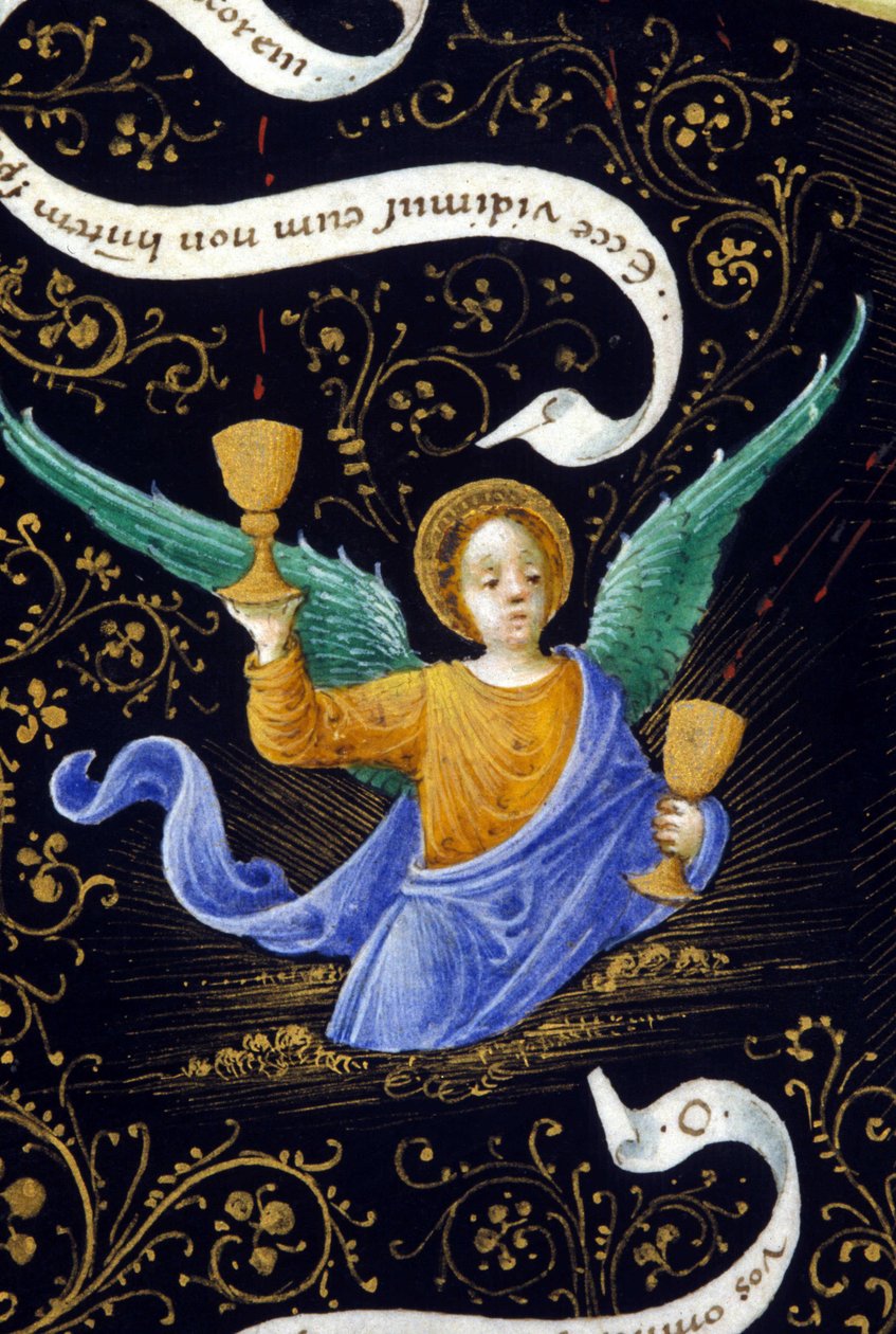 Engel holder to kalke. Miniature af Belbello da Pavia af Unknown artist