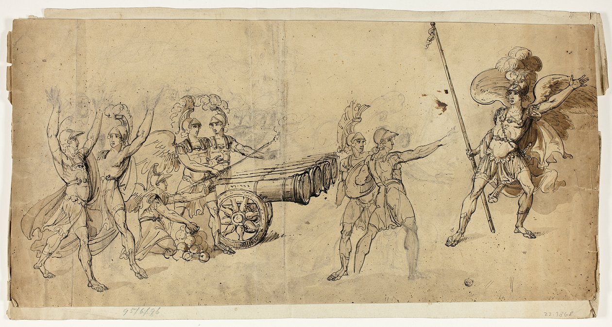 Engleartilleri (rekto); Kampscene (verso) af Unknown artist