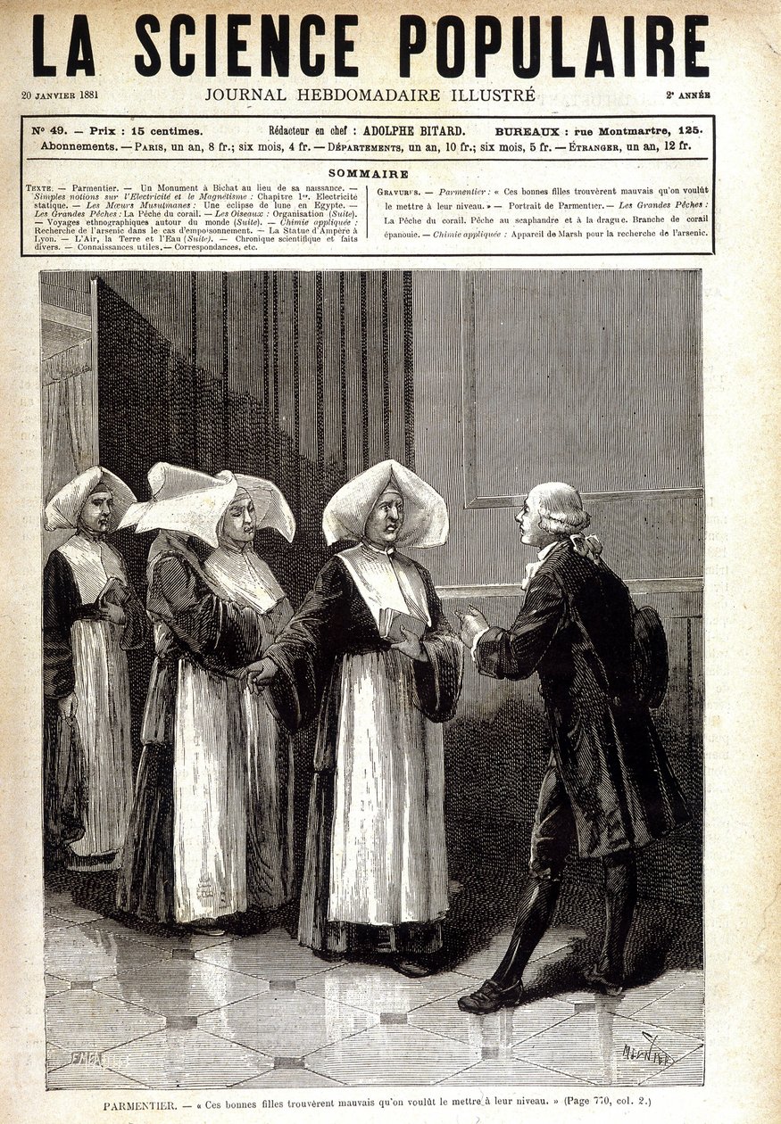 Antoine Augustin Parmentier (1737 - 1813), apoteker kendt for at sprede kartoffeldyrkning i Frankrig, taler til nonner. i "" La science populaire"" 20/01/1881. af Unknown artist