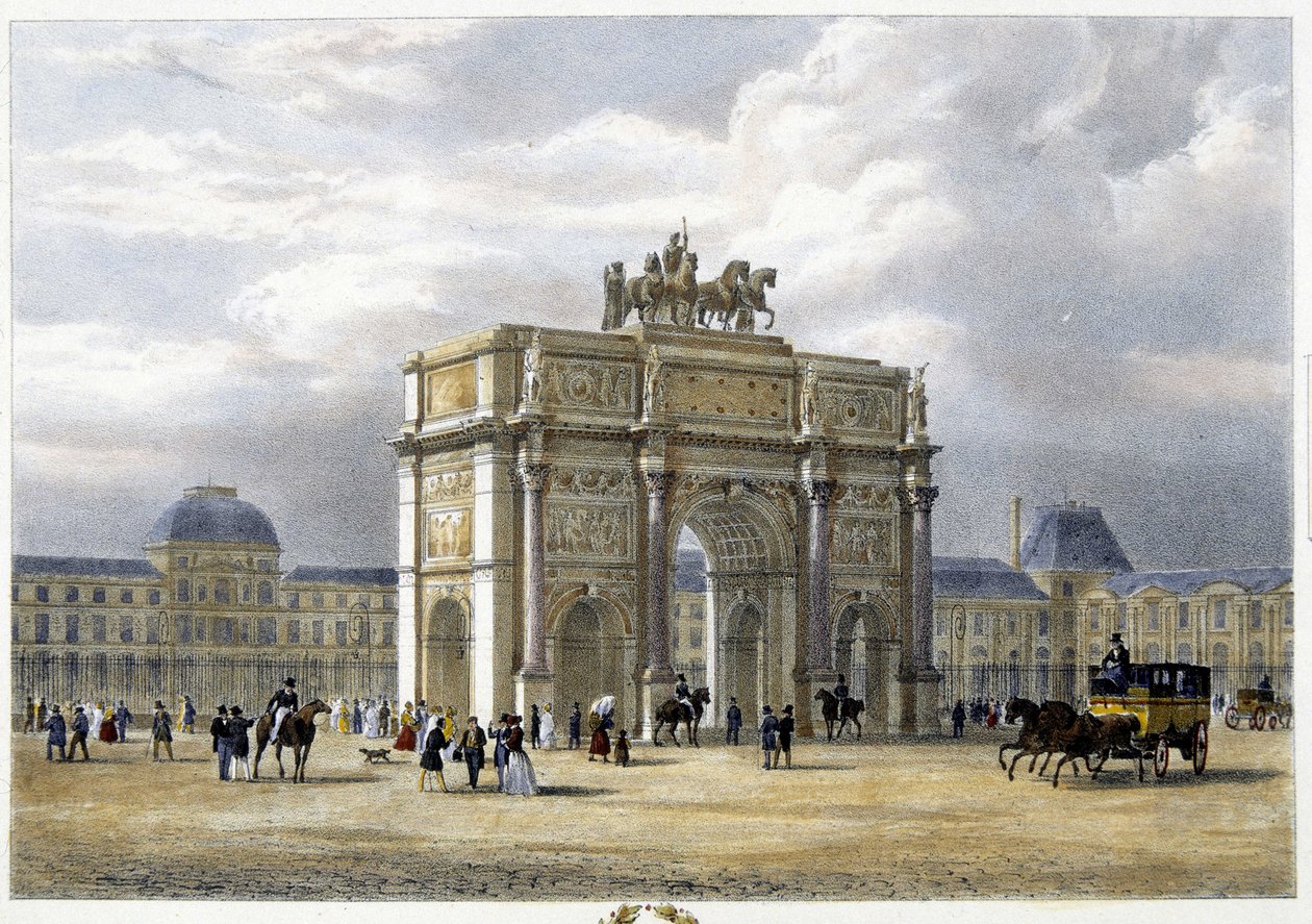 Arc de Triomphe du Carrousel - litografi, omkring 1830 af Unknown artist